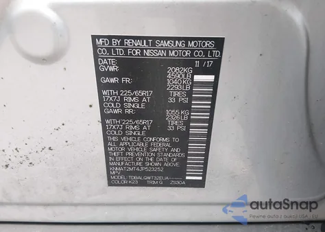 2018 Nissan Rogue Sv z USA, uszkodzony, nr VIN KNMAT2MT4JP523252